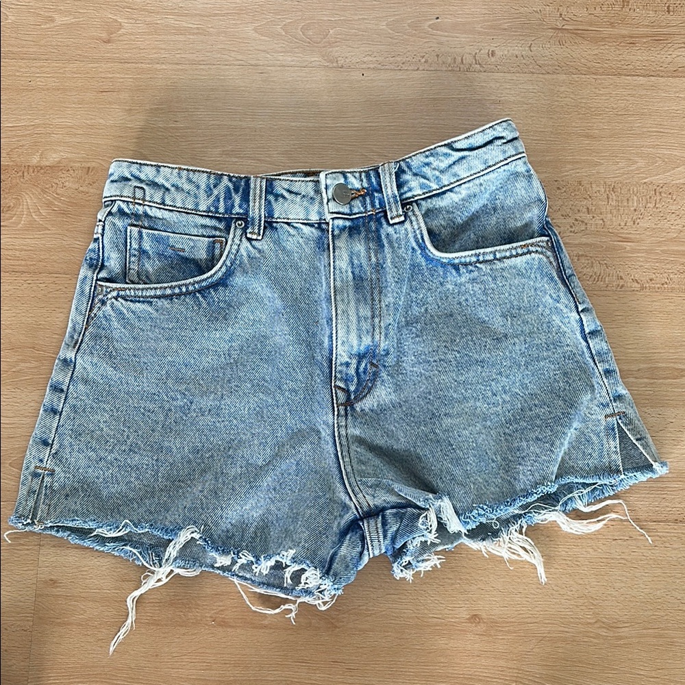 Zara Blue Jean Shorts High-Waisted Frayed Hem
